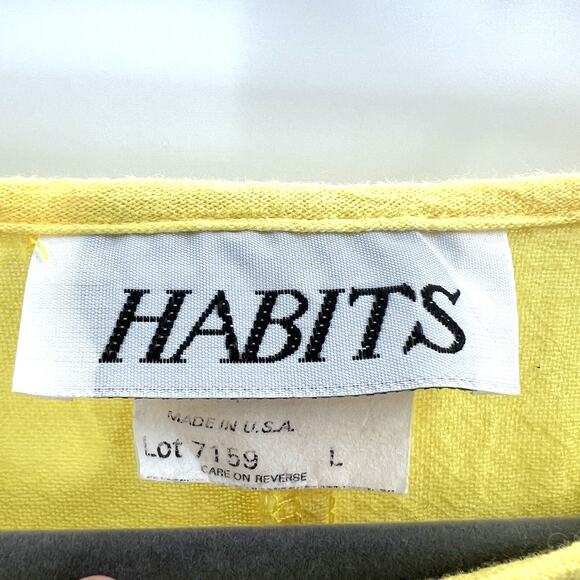 Vintage 70s Habits Yellow Crinkle Embellished House Beach Maxi Shirt Dress Large - Picture 5 of 6